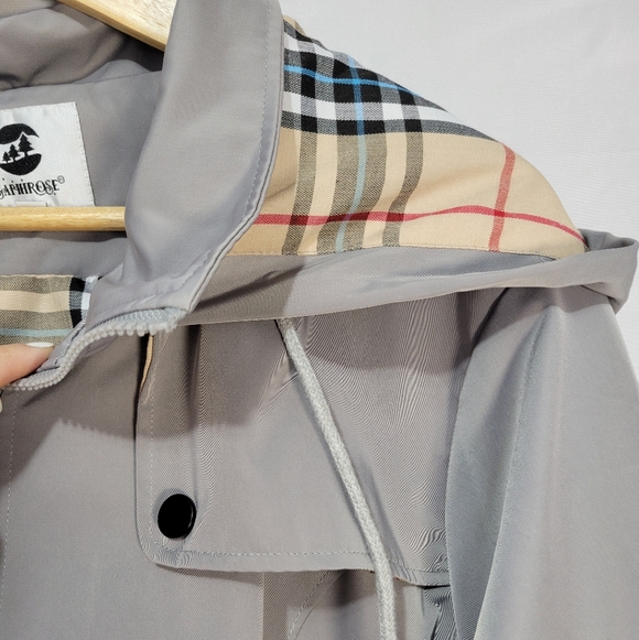 Saphirose Windbreaker Anorak Gray Long Hooded Rain Lightweight Spring Jacket - Picture 4 of 11